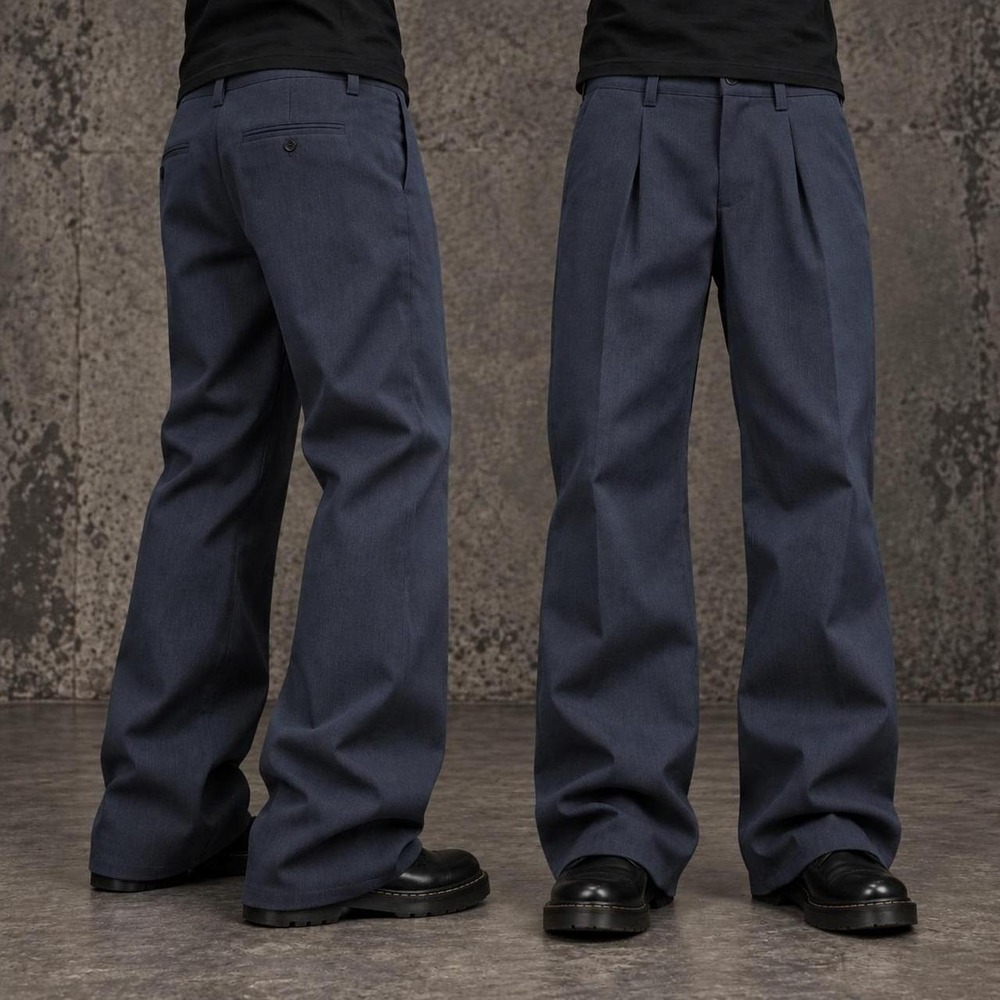 36x30 Navy Blue Wide Leg Pleated Dress Pants Men's Trousers